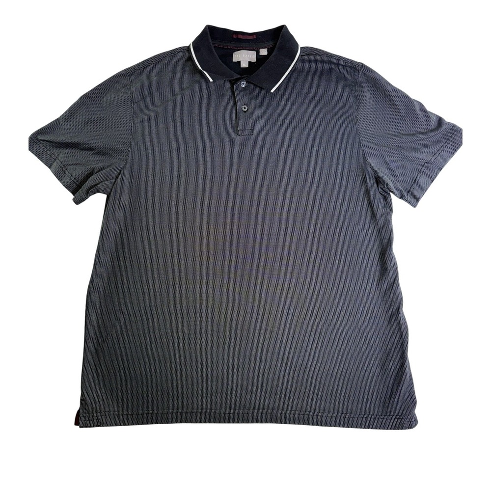 Ted Baker Polo Shirt Mens XL Navy Blue Excellent Micro-dot Tipped Collar 1779662